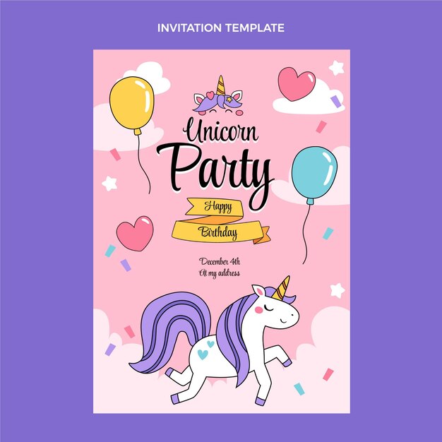 Invitación de cumpleaños infantil dibujada a mano