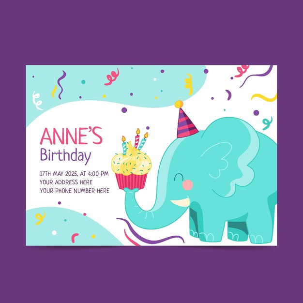 Invitación de cumpleaños infantil dibujada a mano