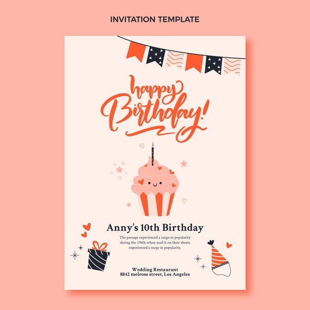 Invitación de cumpleaños infantil dibujada a mano