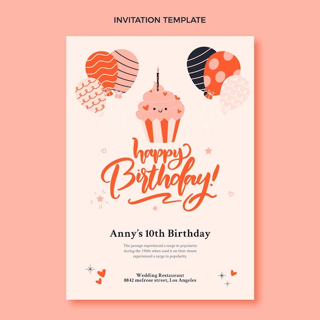 Invitación de cumpleaños infantil dibujada a mano