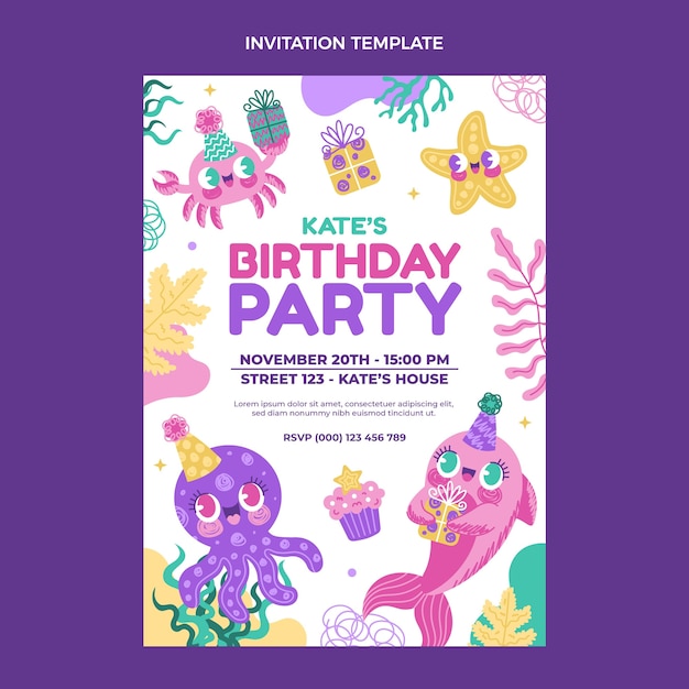 Invitación de cumpleaños infantil dibujada a mano