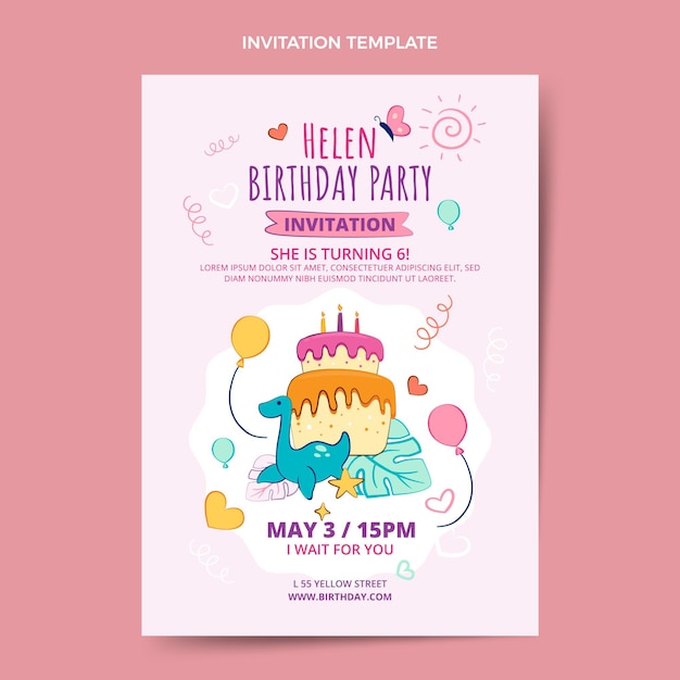 Invitación de cumpleaños infantil dibujada a mano