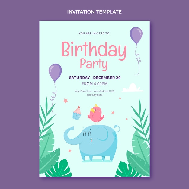 Invitación de cumpleaños infantil dibujada a mano