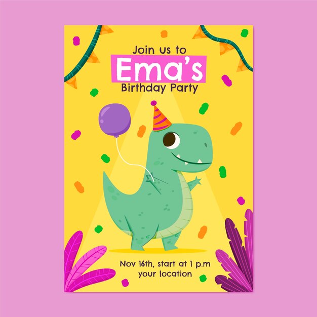 Invitación de cumpleaños infantil dibujada a mano