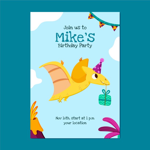 Invitación de cumpleaños infantil dibujada a mano