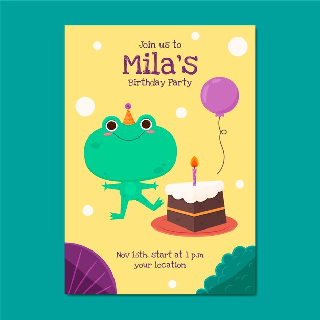 Invitación de cumpleaños infantil dibujada a mano