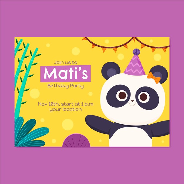 Invitación de cumpleaños infantil dibujada a mano