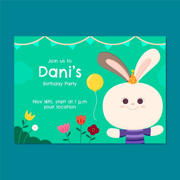 Invitación de cumpleaños infantil dibujada a mano