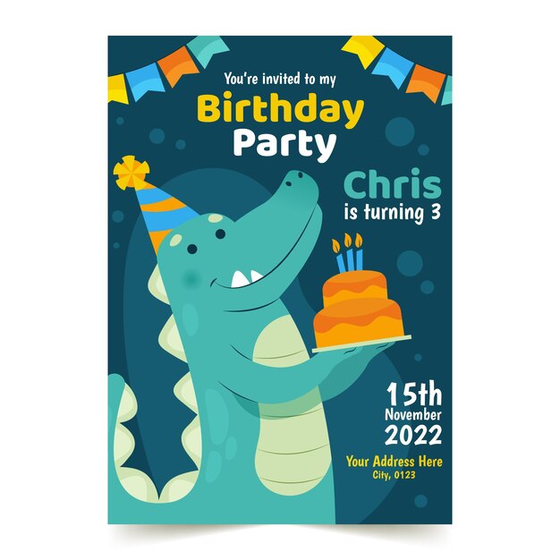 Invitación de cumpleaños infantil plana orgánica