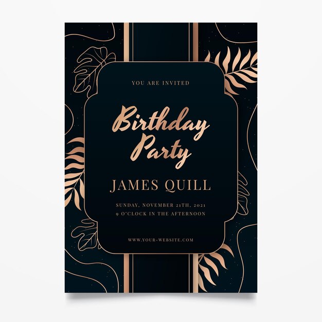 Invitación de cumpleaños de lujo dorado degradado