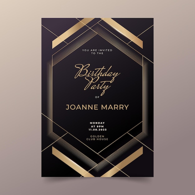 Invitación de cumpleaños de lujo dorado