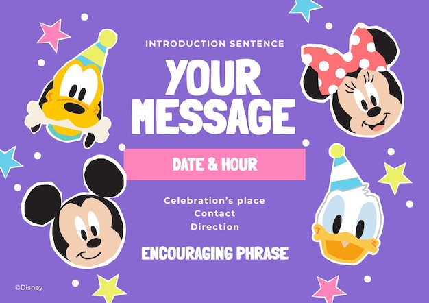 Vector gratuito invitación de cumpleaños de mickey mouse y sus amigos