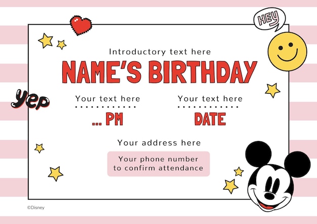 Vector gratuito invitación de cumpleaños de mickey mouse.