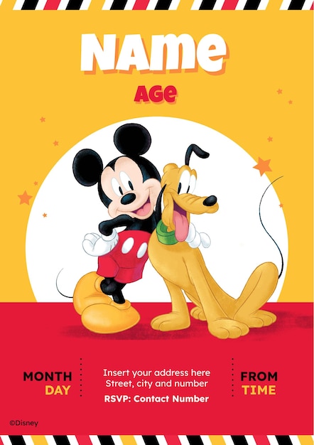 Invitación de cumpleaños de Mickey Mouse.