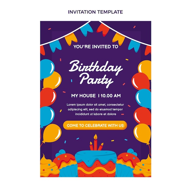 Invitación de cumpleaños mínima de diseño plano