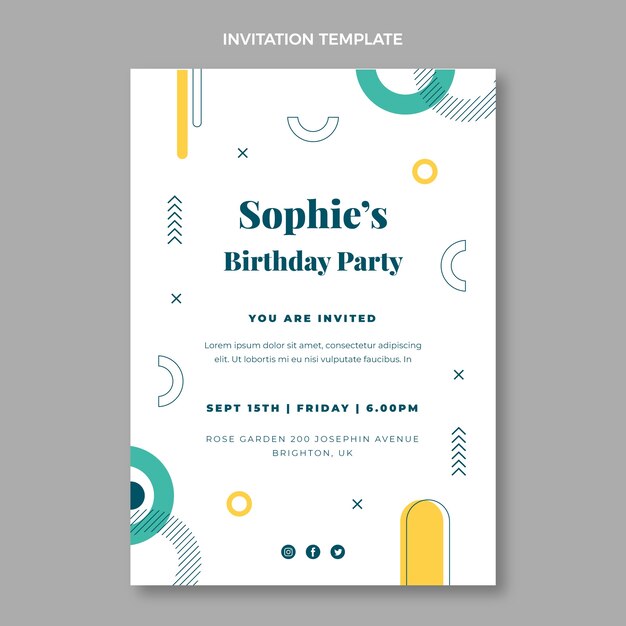 Invitación de cumpleaños mínima de diseño plano