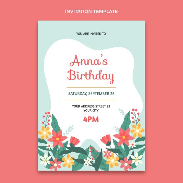 Invitación de cumpleaños mínima plana