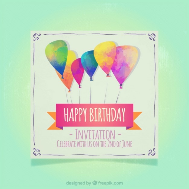 Invitación de cumpleaños con modernos globos de acuarela