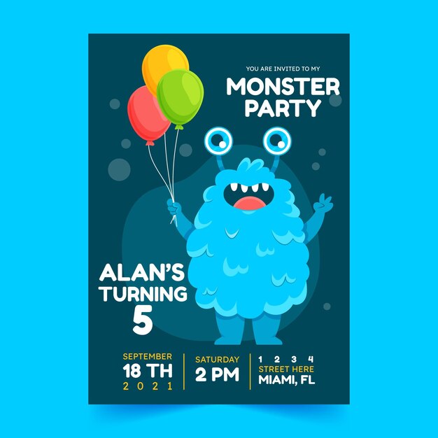 Invitación de cumpleaños de monstruos de dibujos animados