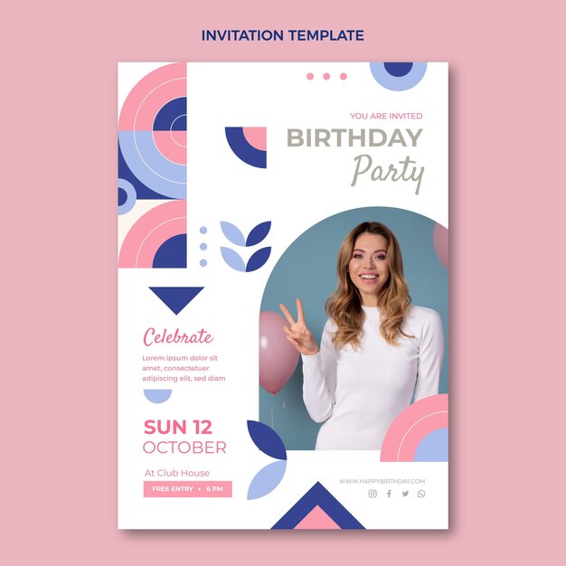 Invitación de cumpleaños de mosaico plano