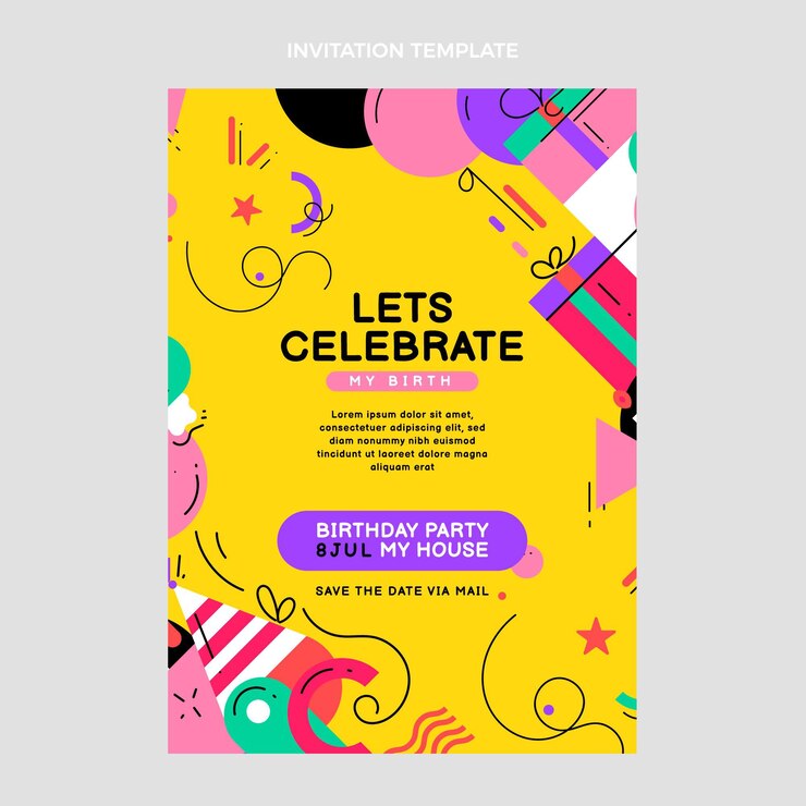 Vector gratuito invitación de cumpleaños de mosaico plano