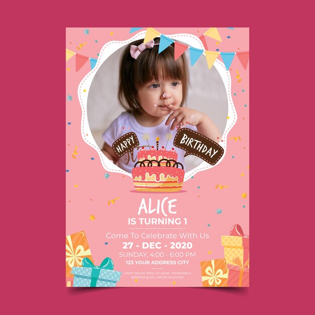 Invitación de cumpleaños para niños con foto