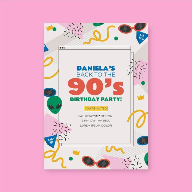 Invitación de cumpleaños nostálgica dibujada a mano