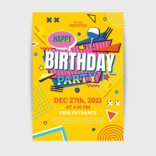 Invitación de cumpleaños plana nostálgica de los 90