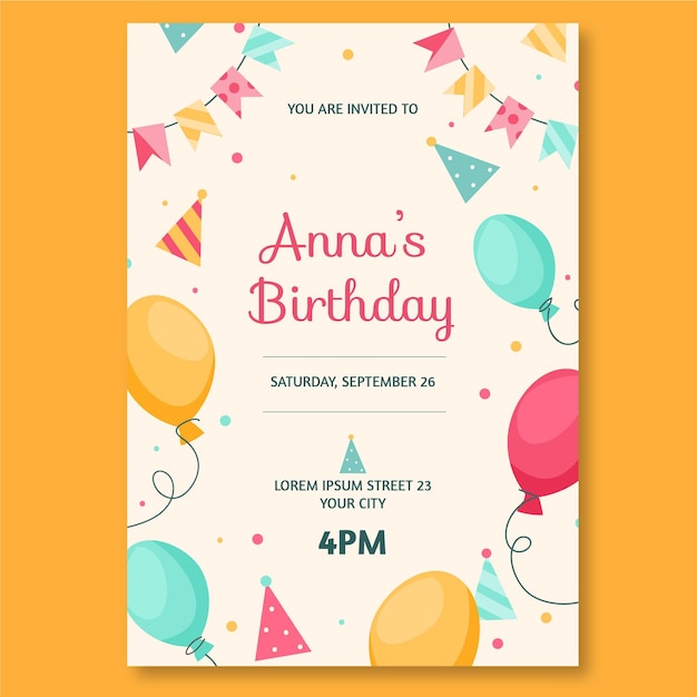 Invitación de cumpleaños plana orgánica