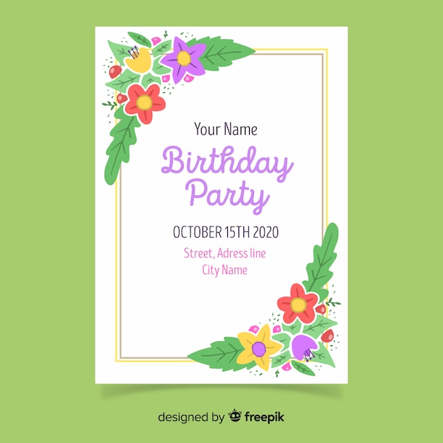 Invitación de cumpleaños de plantilla floral