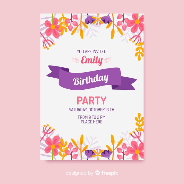 Invitación de cumpleaños de plantilla floral