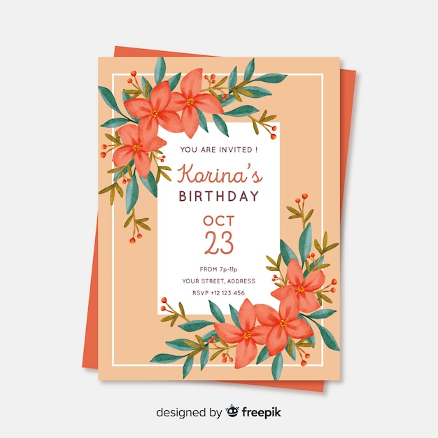 Invitación de cumpleaños de plantilla floral