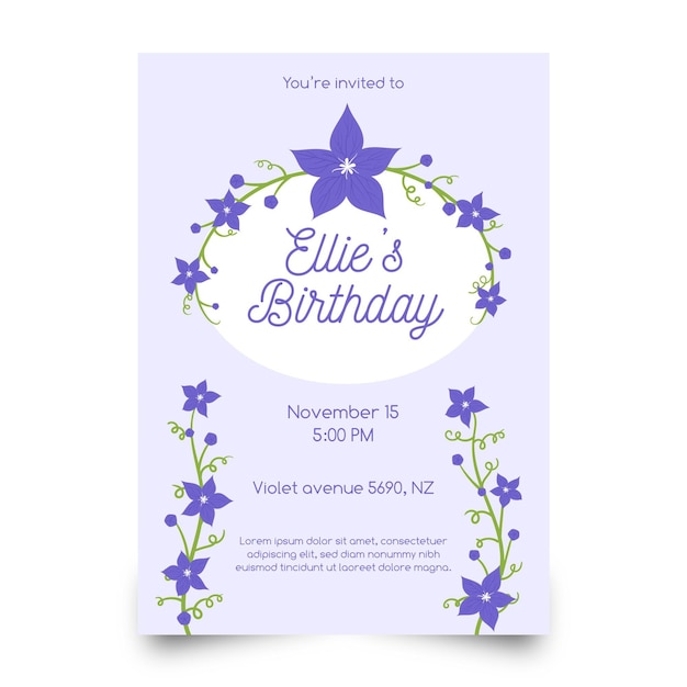 Invitación de cumpleaños de plantilla floral