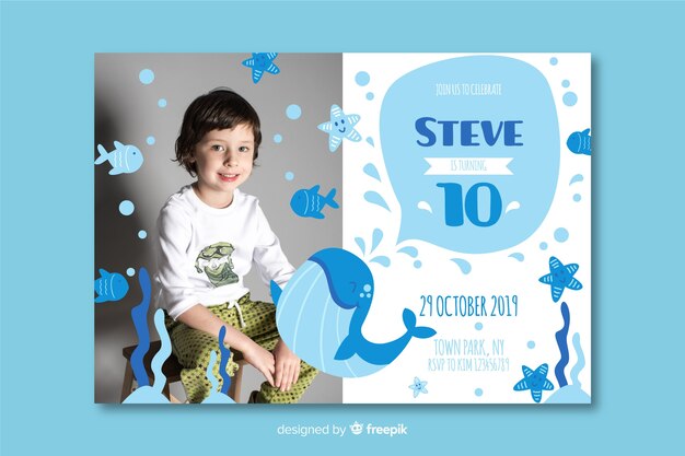 Invitación de cumpleaños de plantilla para niños con imagen