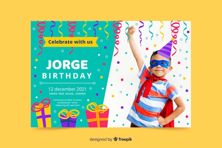 Vector gratuito invitación de cumpleaños de plantilla para niños con imagen