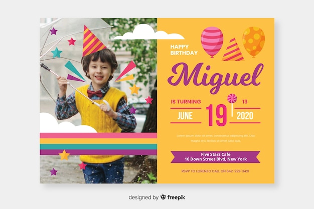 Invitación de cumpleaños de plantilla para niños con imagen