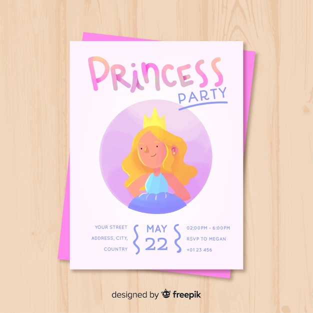 Vector gratuito invitación de cumpleaños princesa acuarela