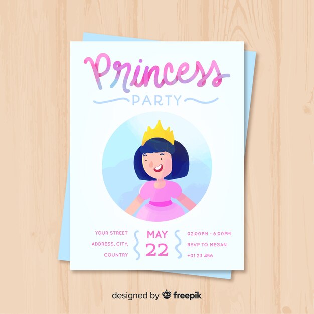 Invitación de cumpleaños princesa acuarela