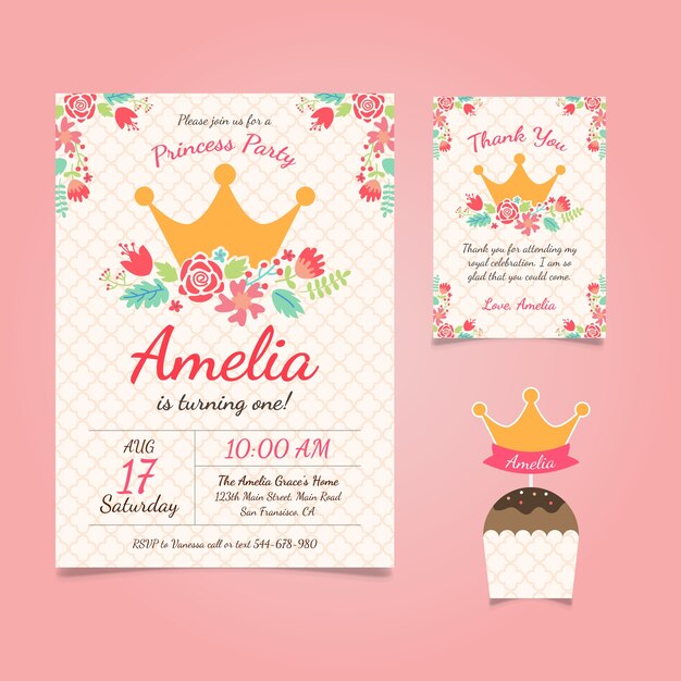 Invitación de cumpleaños de princesa con flores