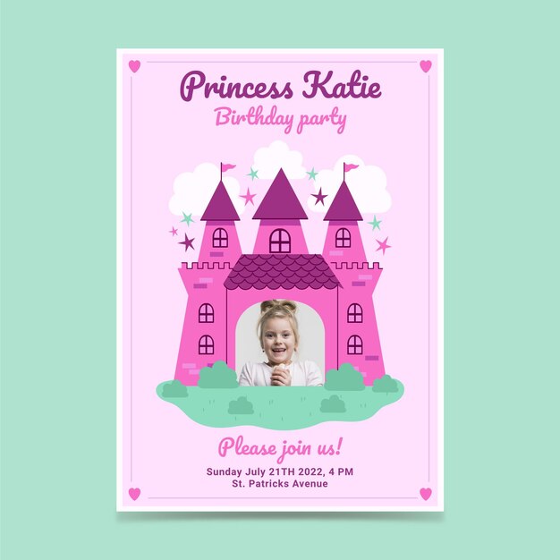 Invitación de cumpleaños princesa plana con foto