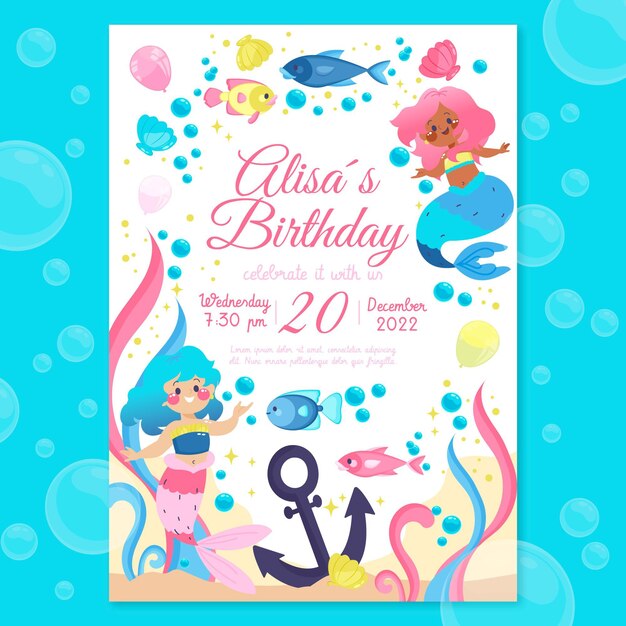 Invitación de cumpleaños de sirena plana