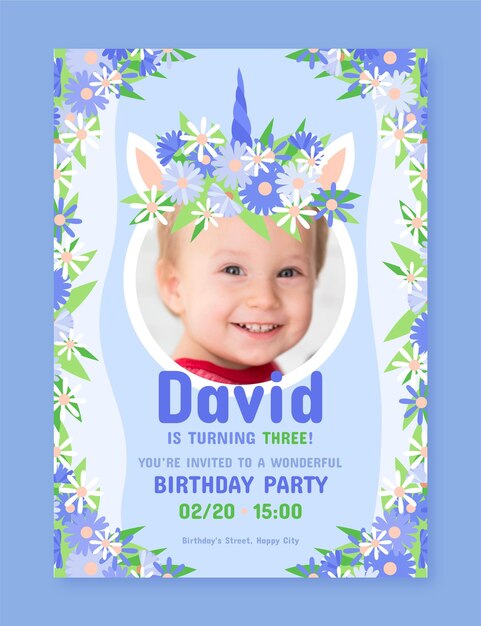 Invitación de cumpleaños de unicornio plano orgánico