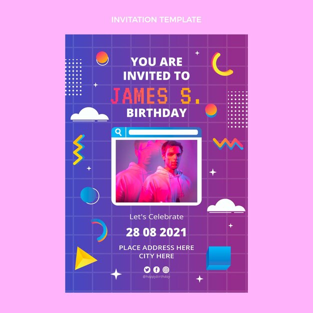 Invitación de cumpleaños de vaporwave retro degradado