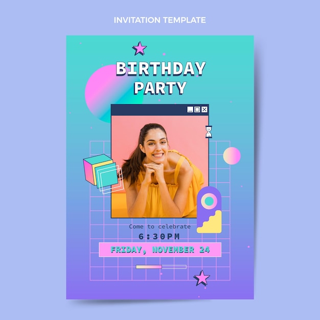 Invitación de cumpleaños de vaporwave retro degradado