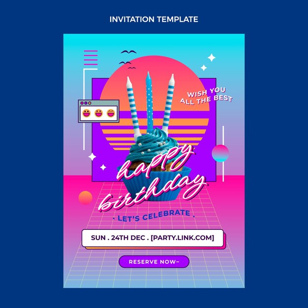 Invitación de cumpleaños de vaporwave retro degradado
