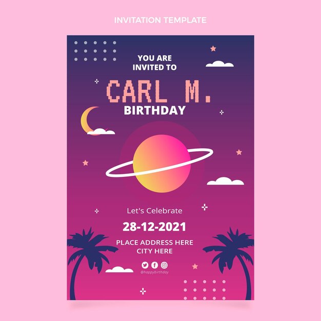 Invitación de cumpleaños de vaporwave retro degradado
