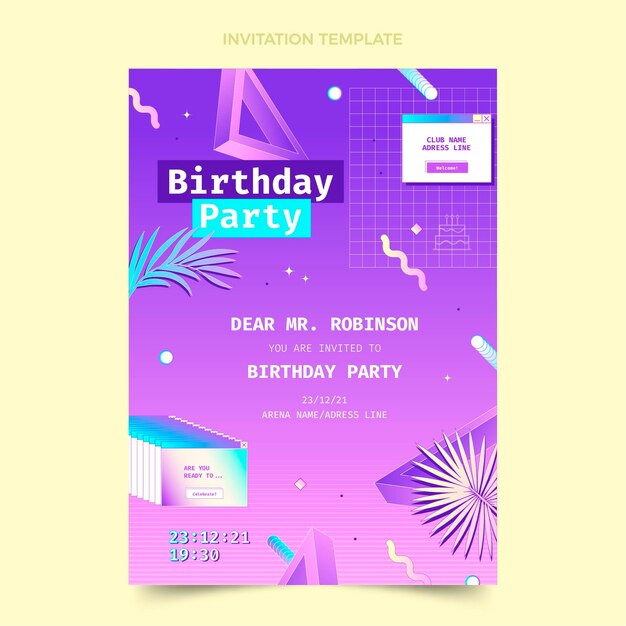 Invitación de cumpleaños de vaporwave retro degradado
