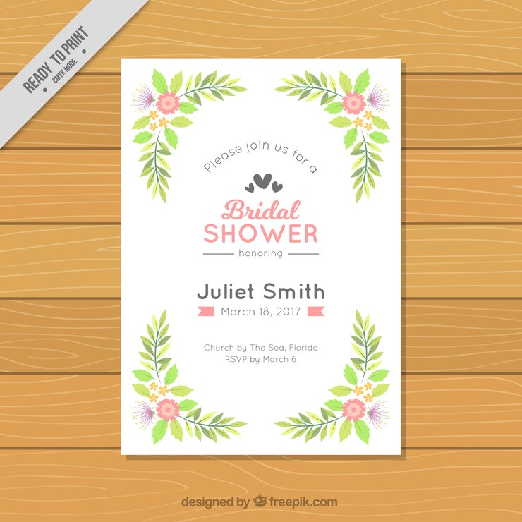 Vector gratuito invitación de despedida de soltera con decoración floral en diseño plano