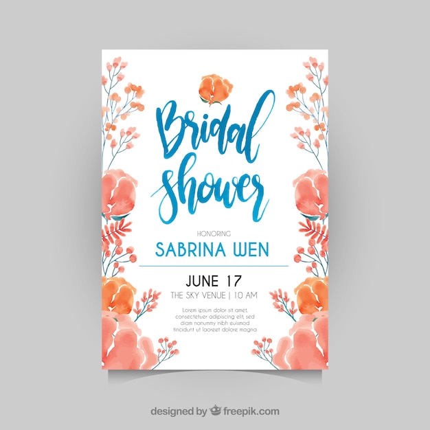 Invitación de despedida de soltera fantástica con flores de acuarela