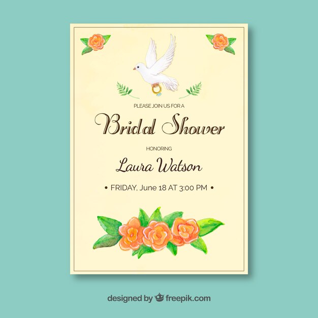 Invitación de despedida de soltera con flores de acuarela